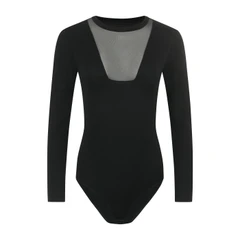 Evoni луксозно дамско боди с тюлен акцент M черно